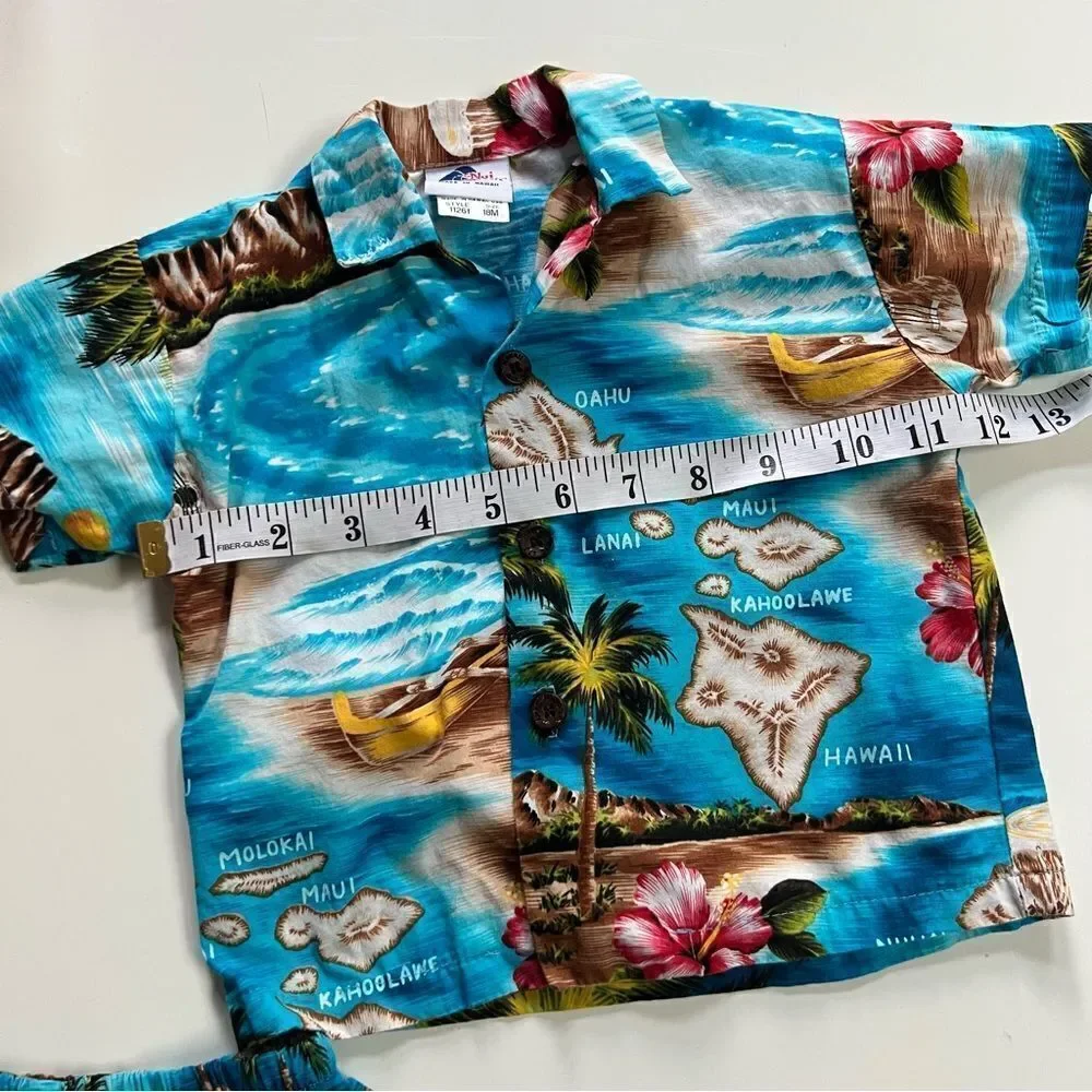 Rad Vintage 1990s Kid’s Two Piece Tropical Hawaiian Shirt and Shorts
